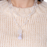 Crystal Quartz Mala Necklace, worn in two layers, on Woman