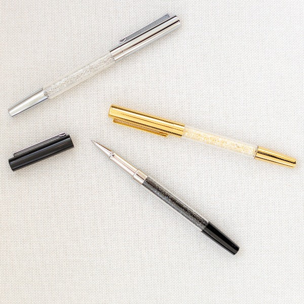 Trio of Crystal Pens in Black, Silver, and Gold