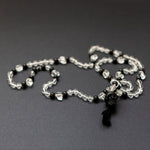 Crystal Quartz and Obsidian Skull Mala necklace 108 beads