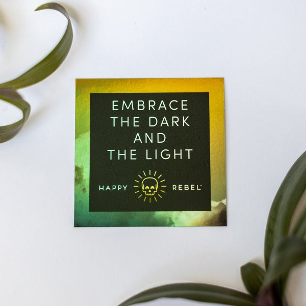 gold holographic happy rebel embrace the dark and the light sticker