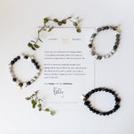 Happy Rebel Stone and Skull gemstone bracelets with note