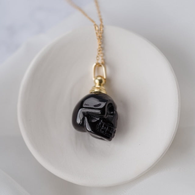 obsidian crystal skull necklace